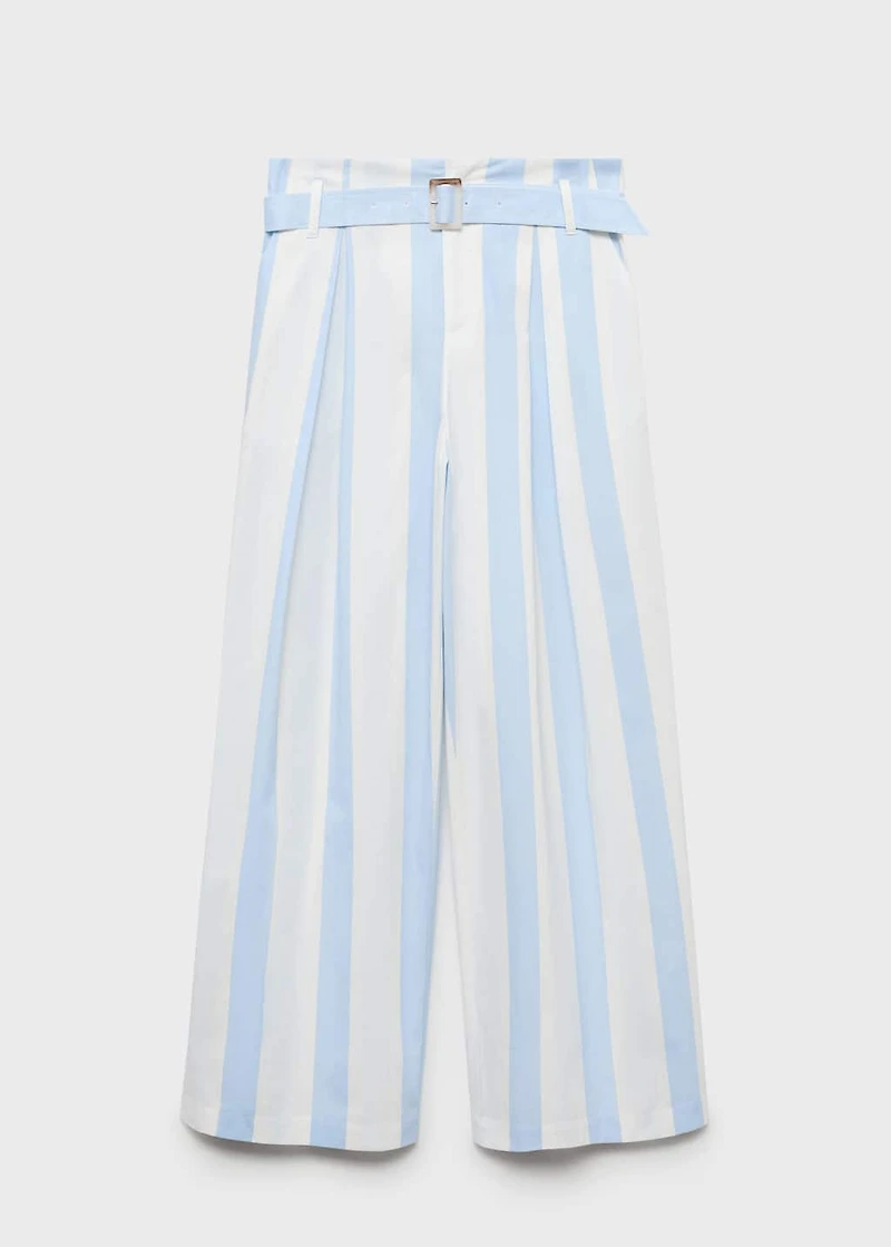 Striped culotte pants with belt