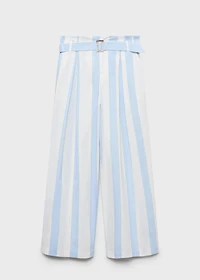 Striped culotte pants with belt