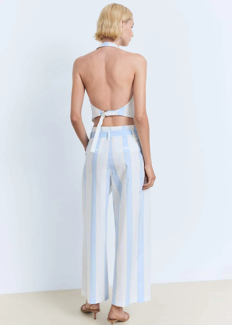 Striped culotte pants with belt