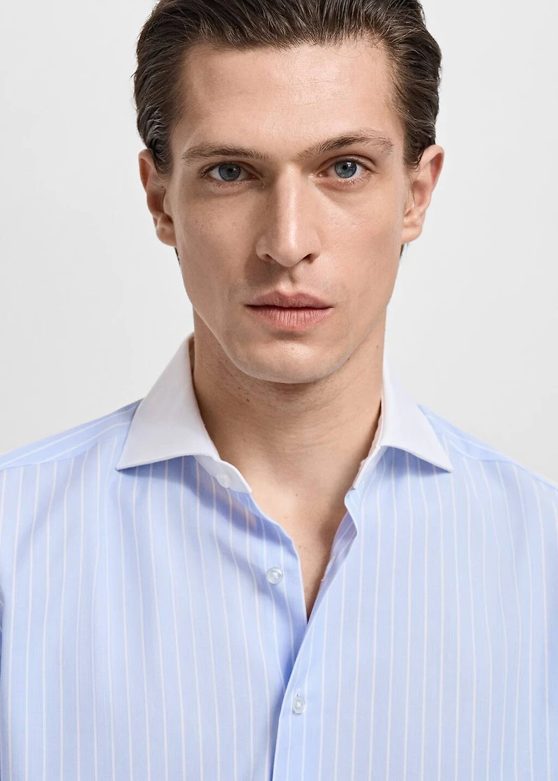 Striped-print slim-fit suit shirt