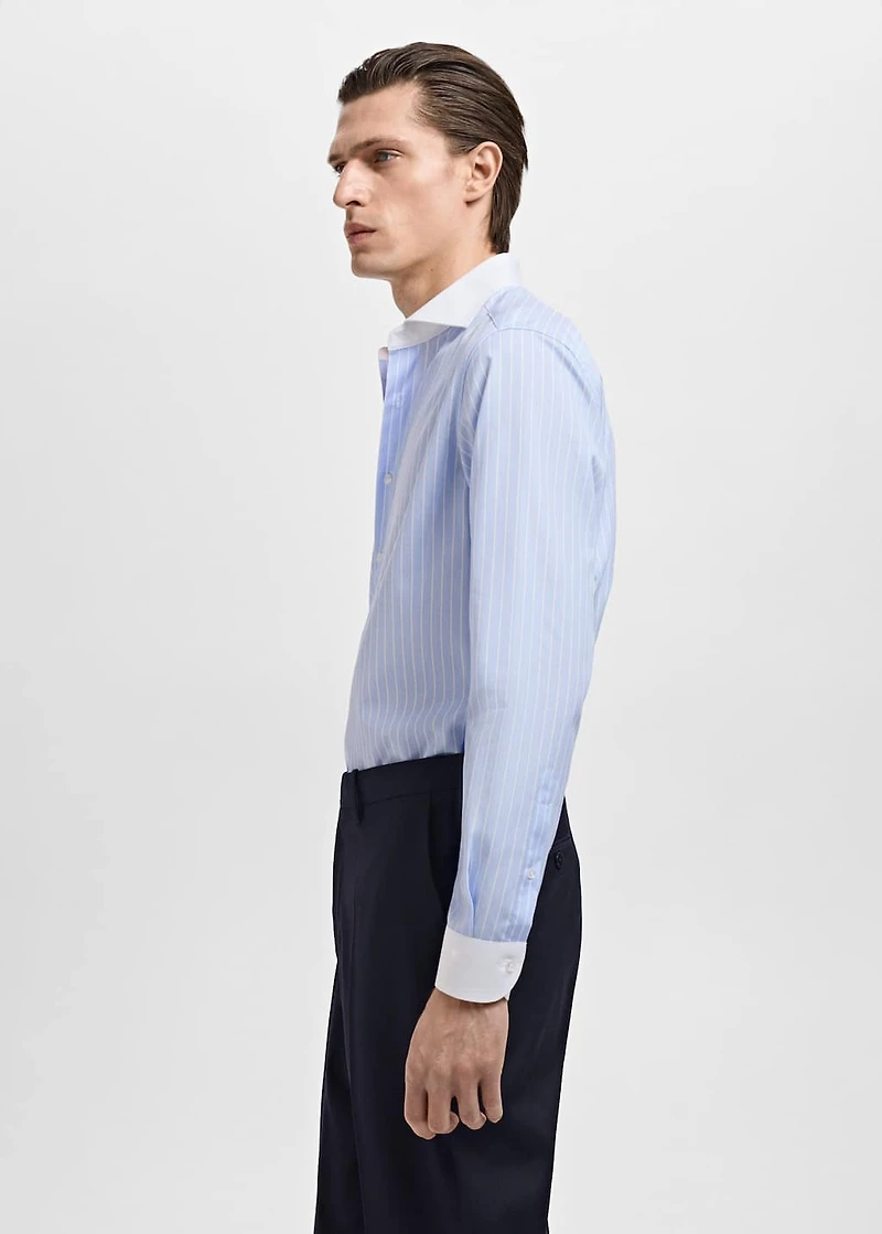 Striped-print slim-fit suit shirt