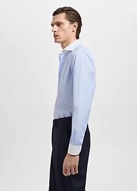 Striped-print slim-fit suit shirt