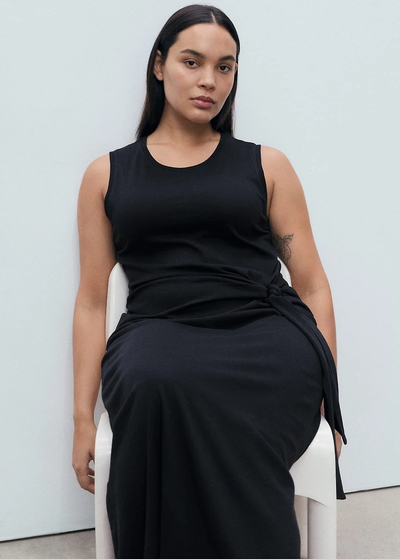Cotton midi-dress with knot detail