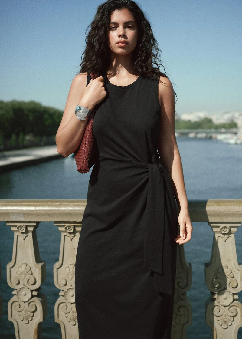 Cotton midi-dress with knot detail