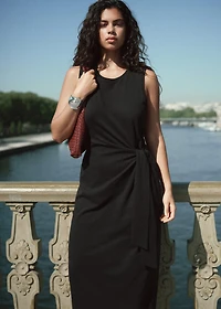Cotton midi-dress with knot detail