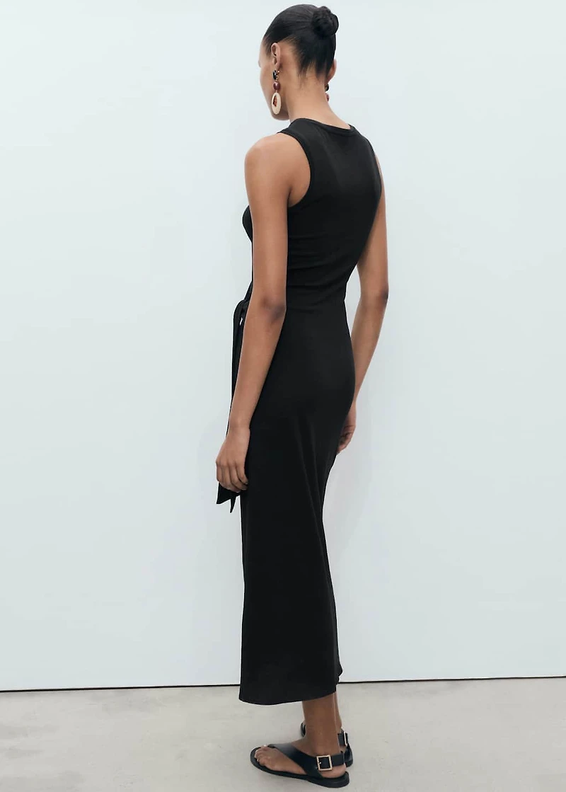 Cotton midi-dress with knot detail