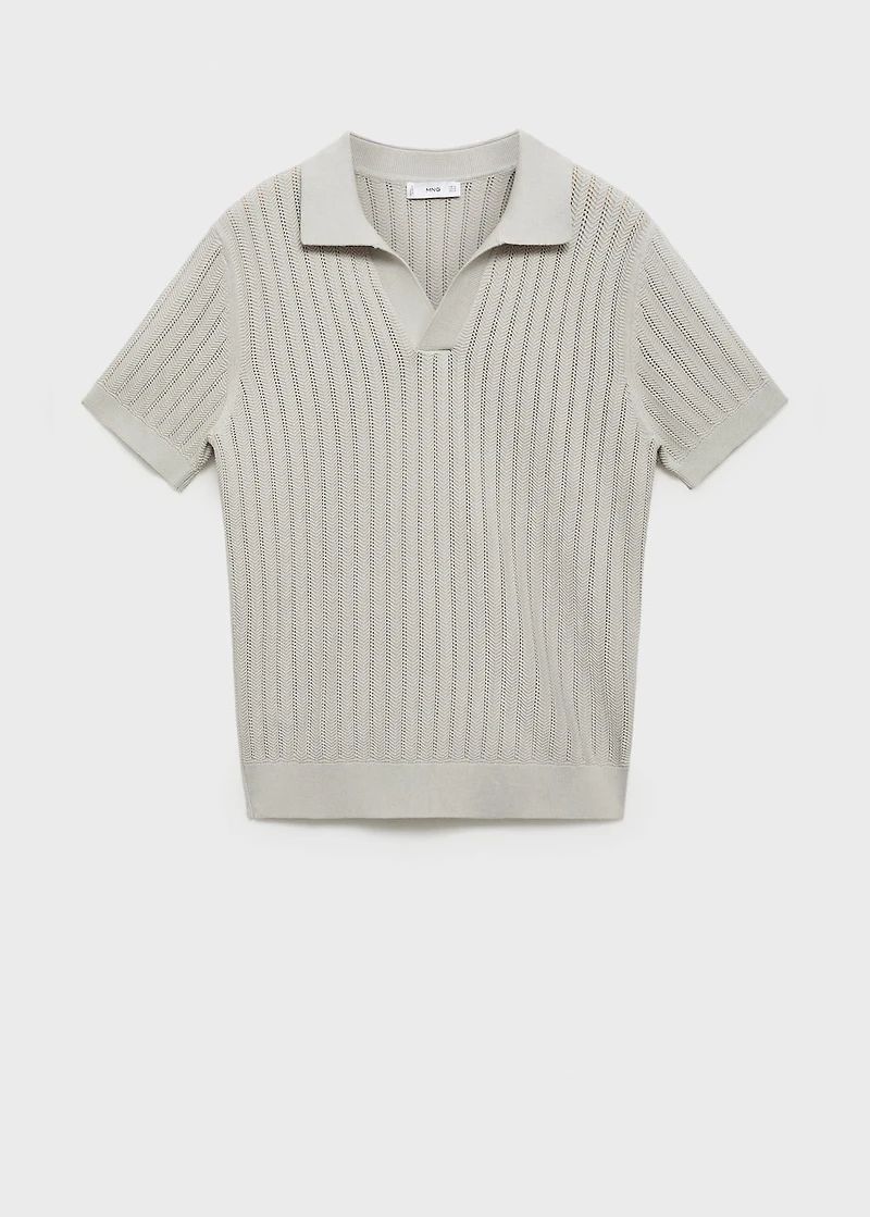 Fine-knit herringbone polo shirt