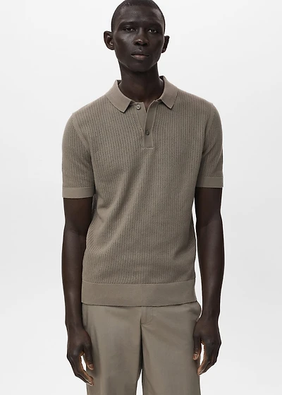 Openwork knitted cotton polo shirt
