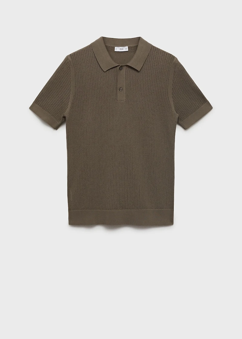 Knitted cotton polo shirt with lace pattern