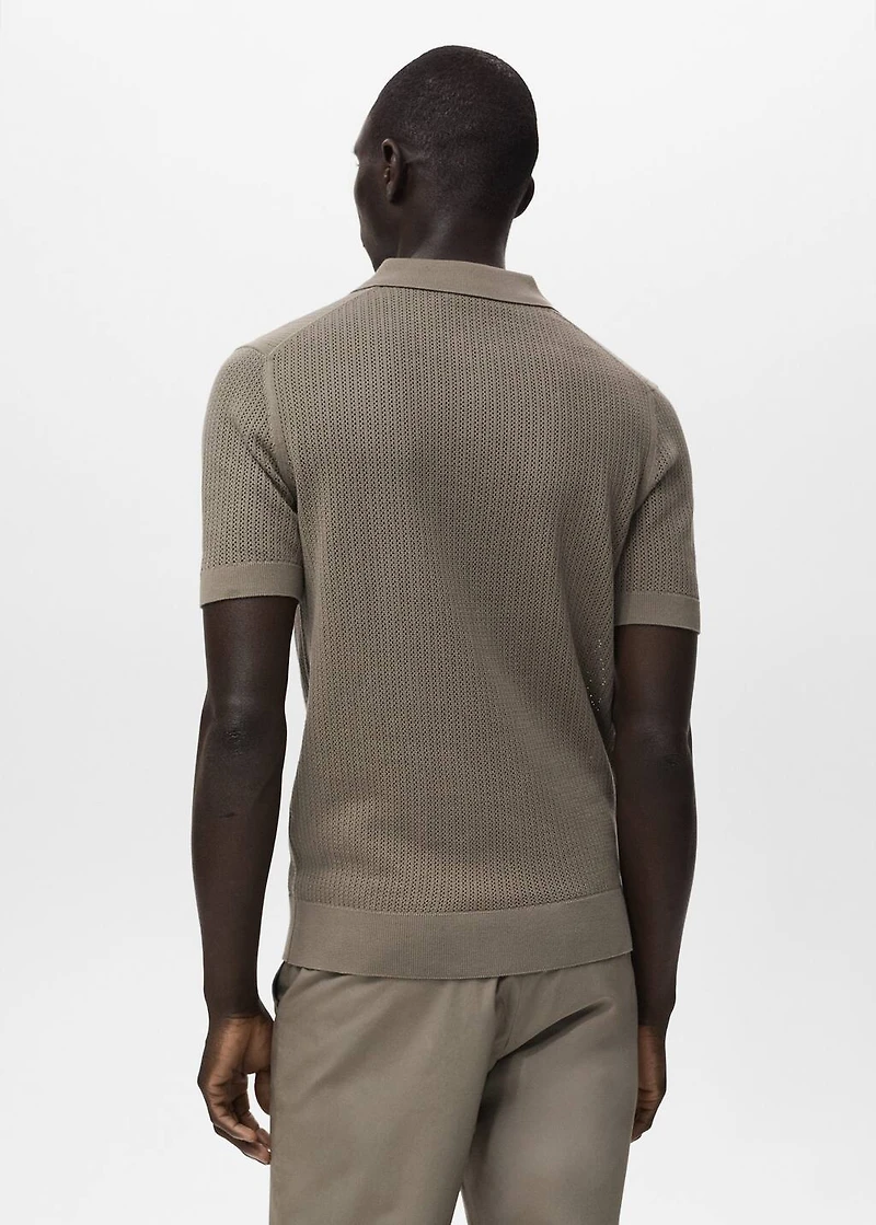 Knitted cotton polo shirt with lace pattern