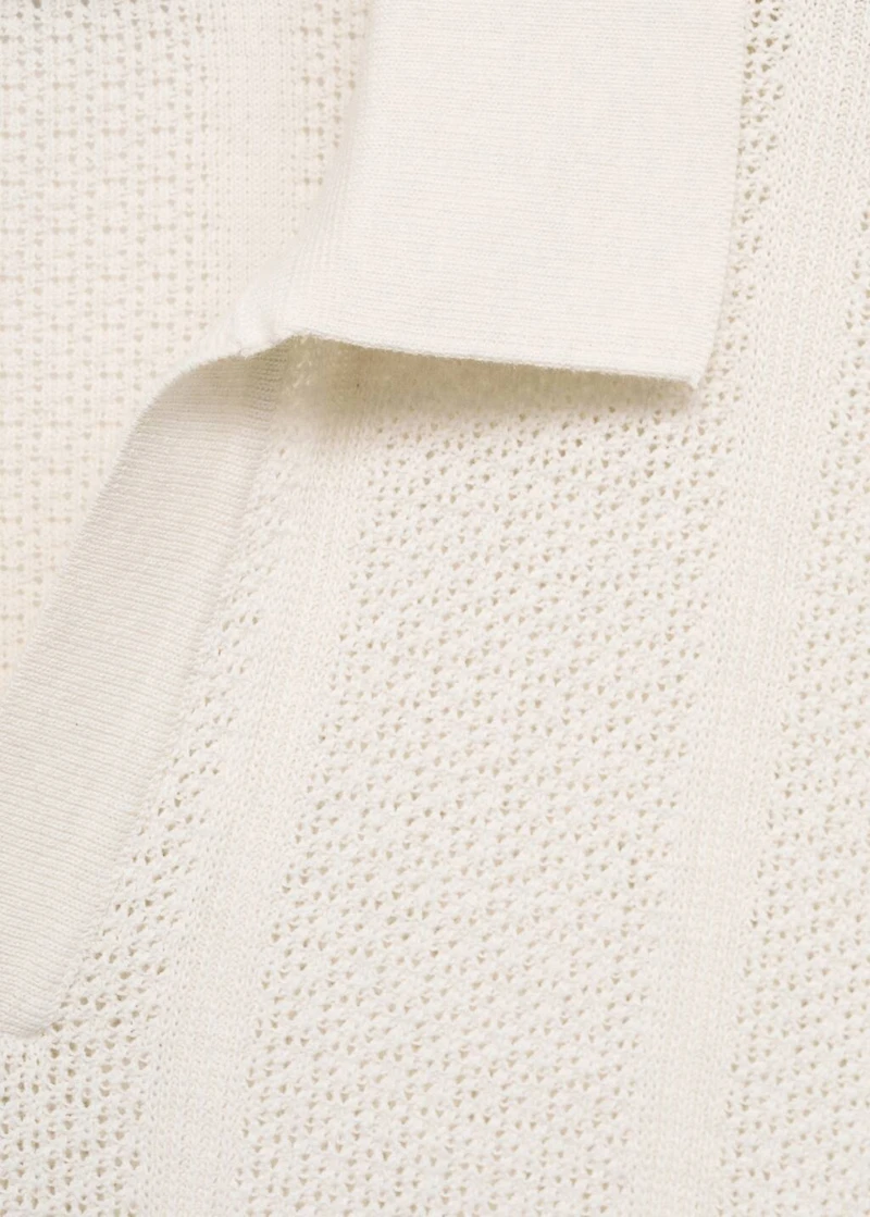 Knitted cotton polo shirt with lace pattern