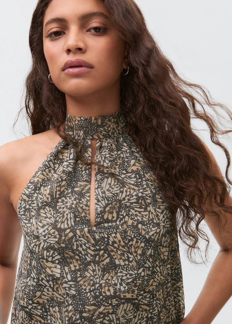 Halter-neck printed top