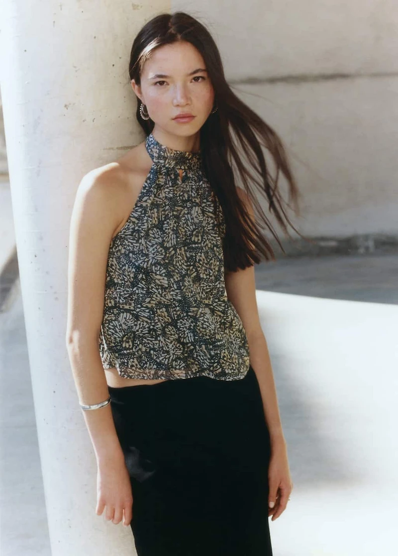 Halter-neck printed top