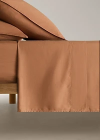 Washed cotton satin double-stitched top sheet for 180/200 cm bed