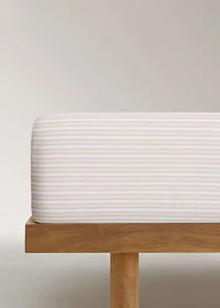 Percale cotton fitted sheet with fine-striped print for 90 cm bed