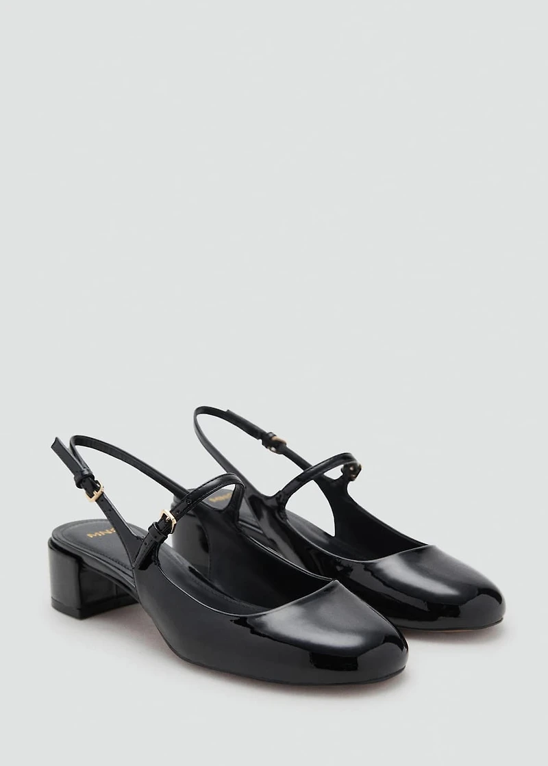 Patent leather-effect block-heel shoes