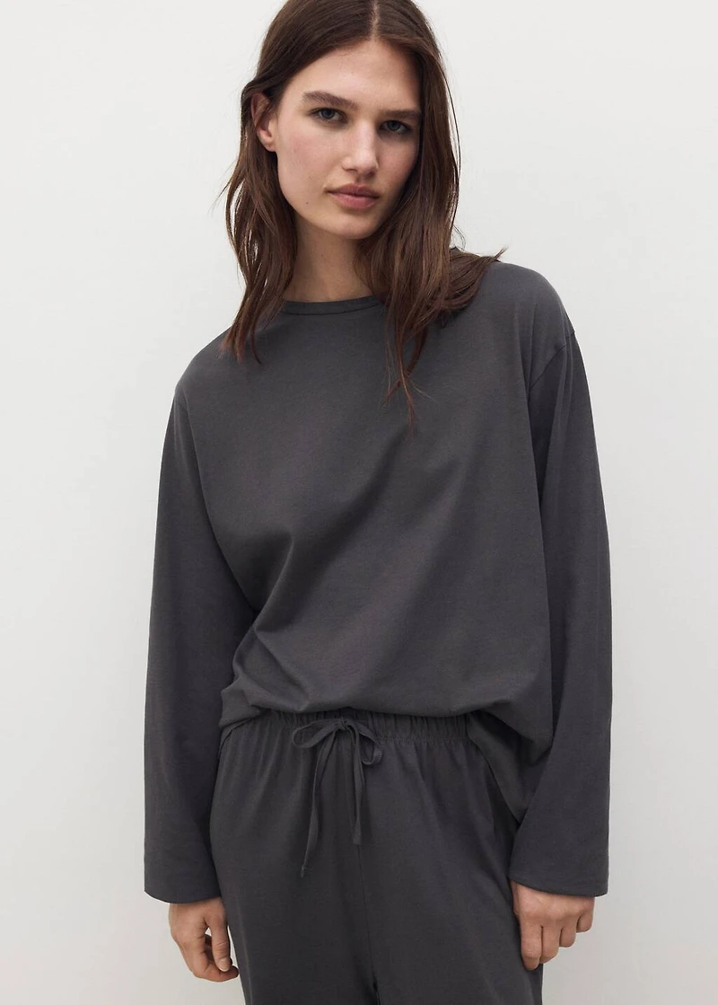 Two-piece plain cotton pajamas