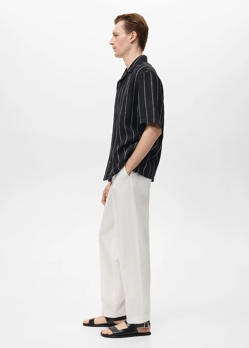 100% linen short-sleeve striped shirt