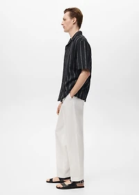 100% linen short-sleeve striped shirt