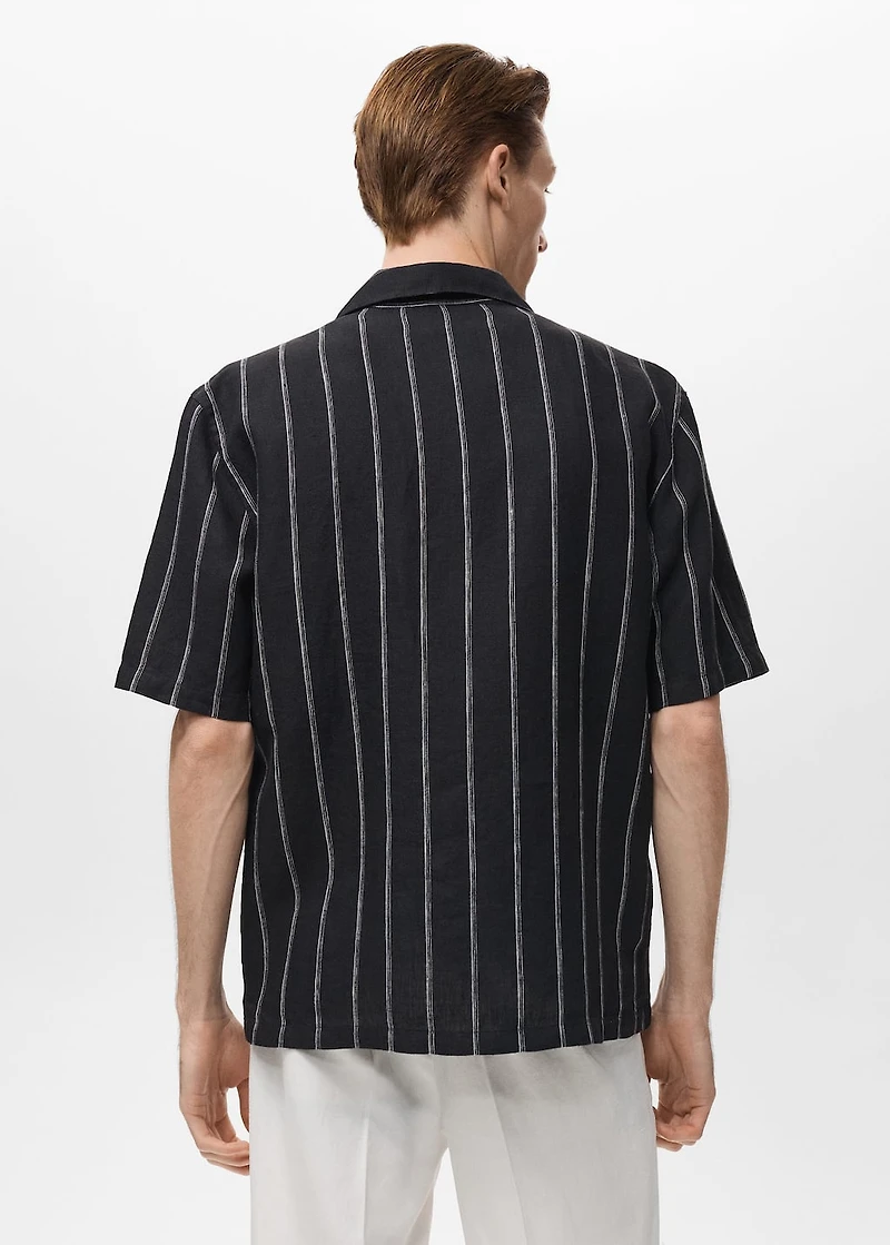 100% linen short-sleeve striped shirt