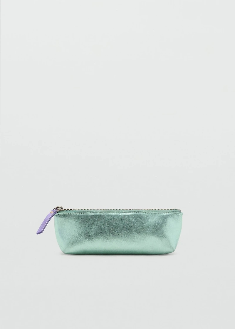 Metallic-effect leather pouch