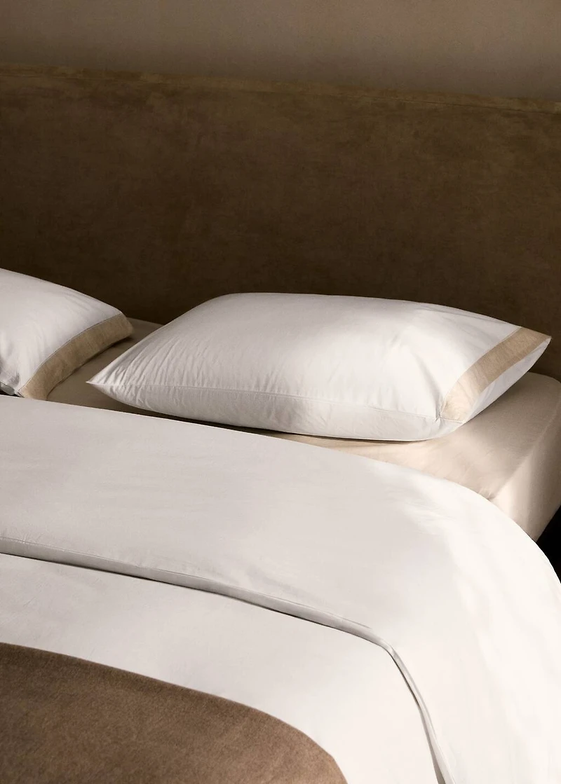 Cotton percale duvet cover with linen trim for 135/140 cm bed