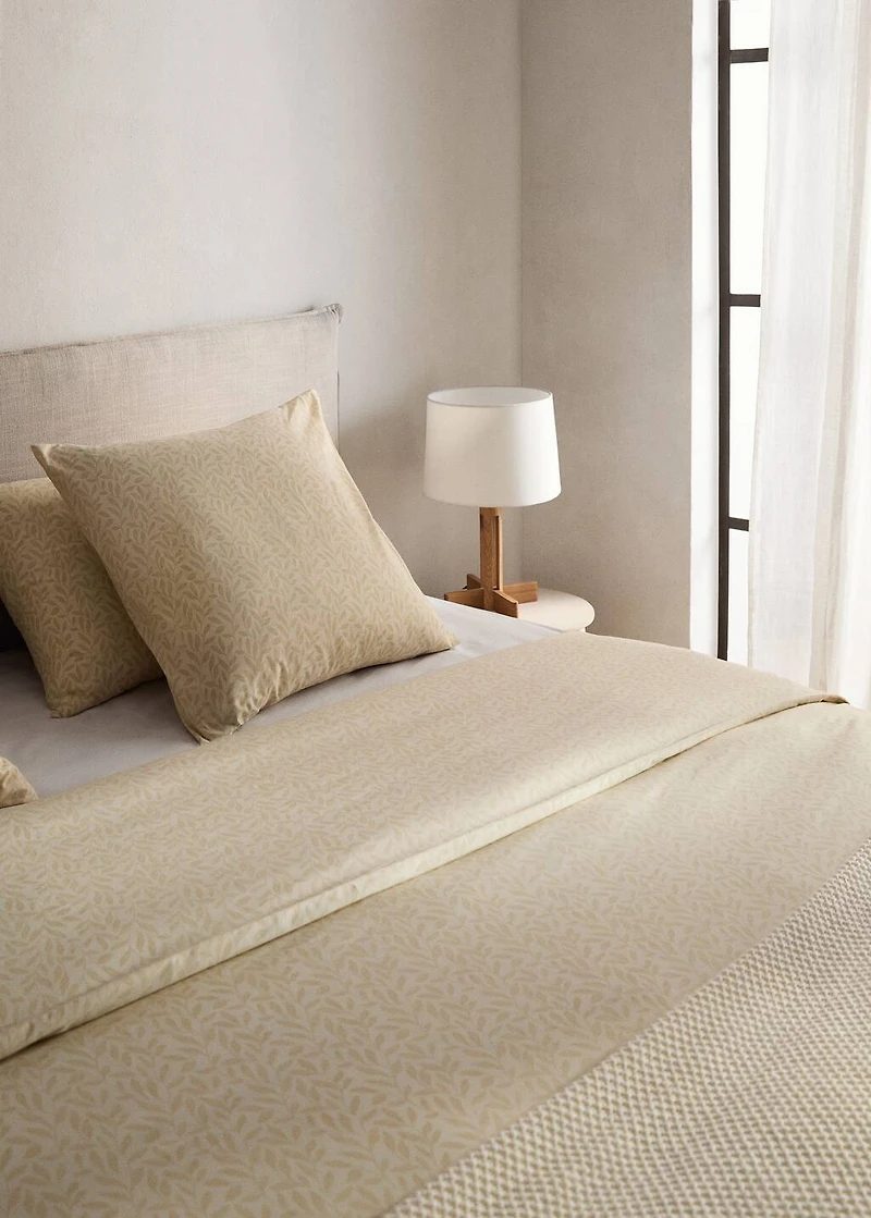 Percale cotton duvet cover with leaf print for / cm bed