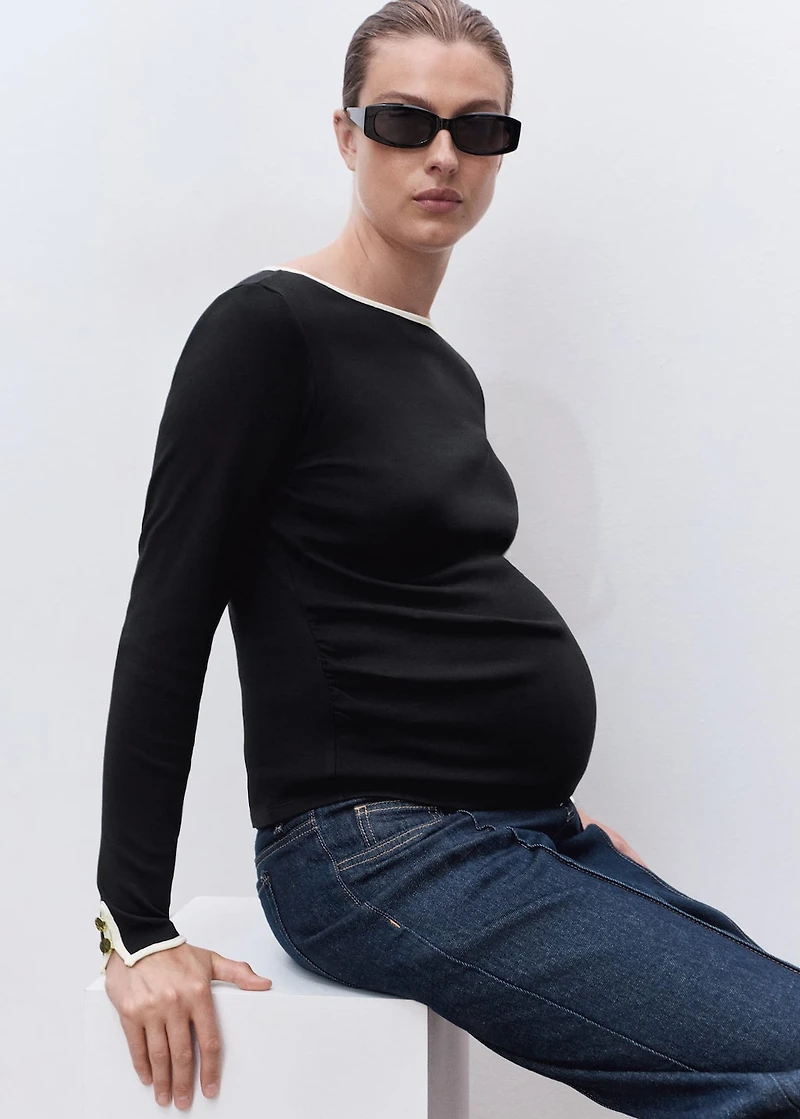 Cotton maternity t-shirt with buttoned cuffs