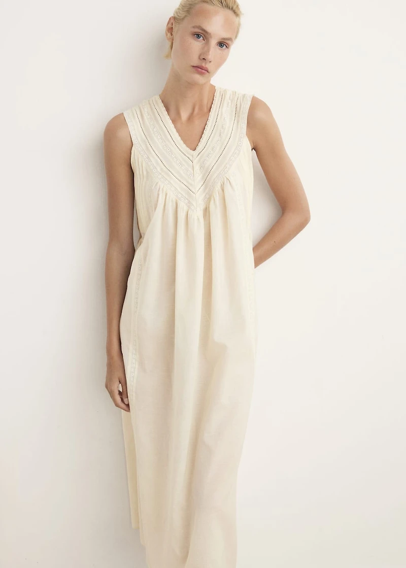 Cotton lace nightdress with drawstring