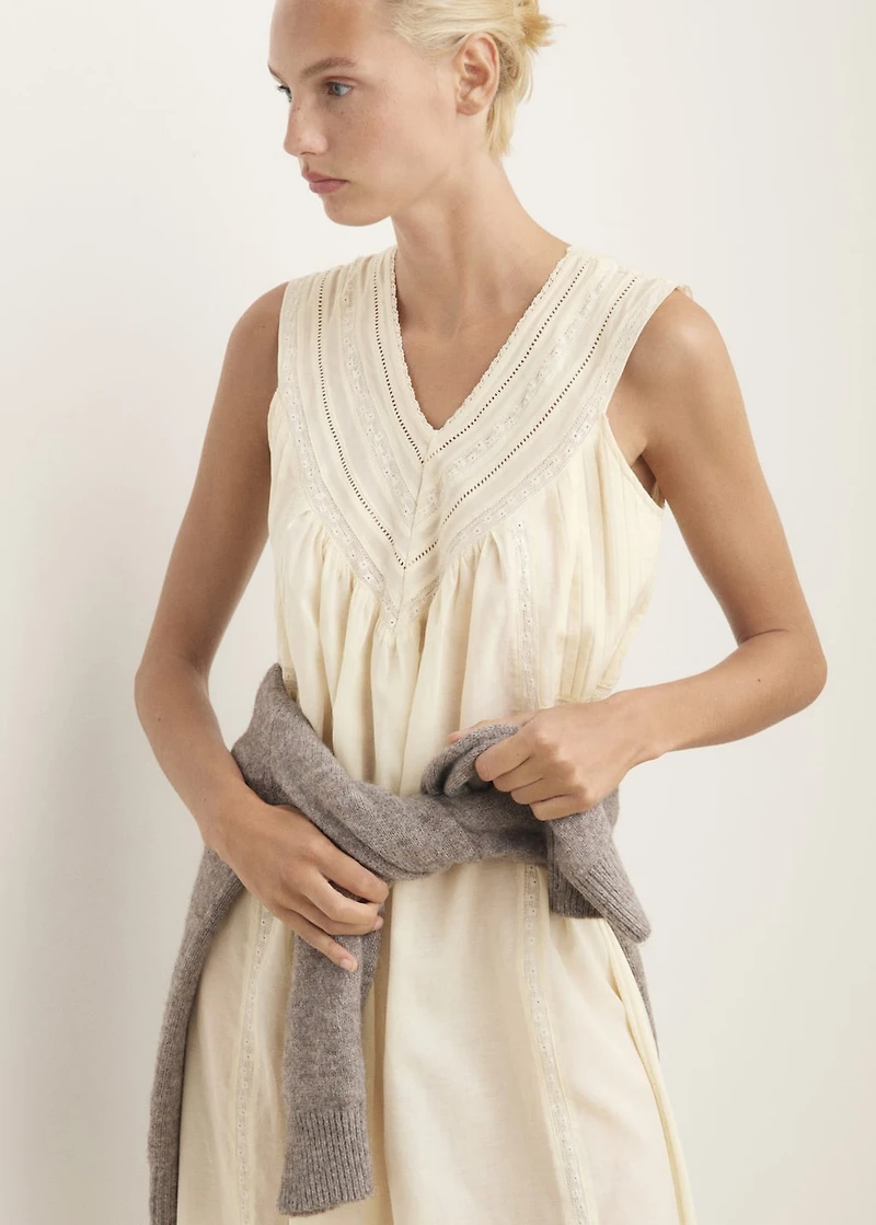 Cotton lace nightdress with drawstring