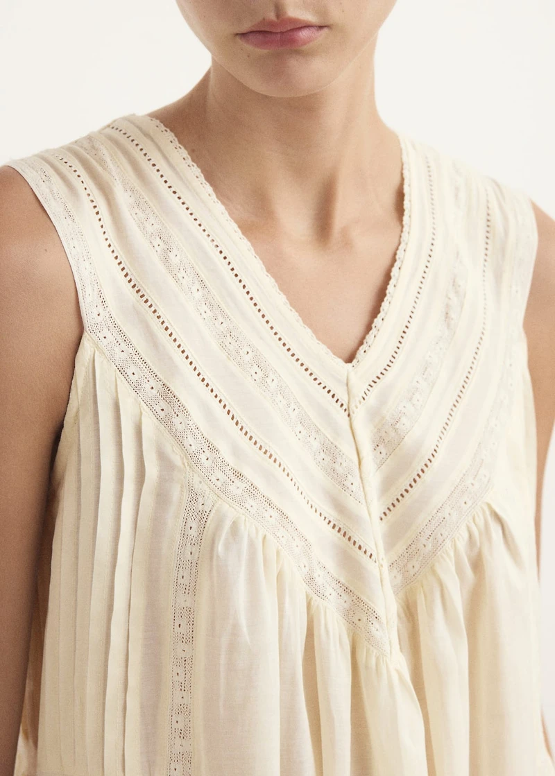 Cotton lace nightdress with drawstring