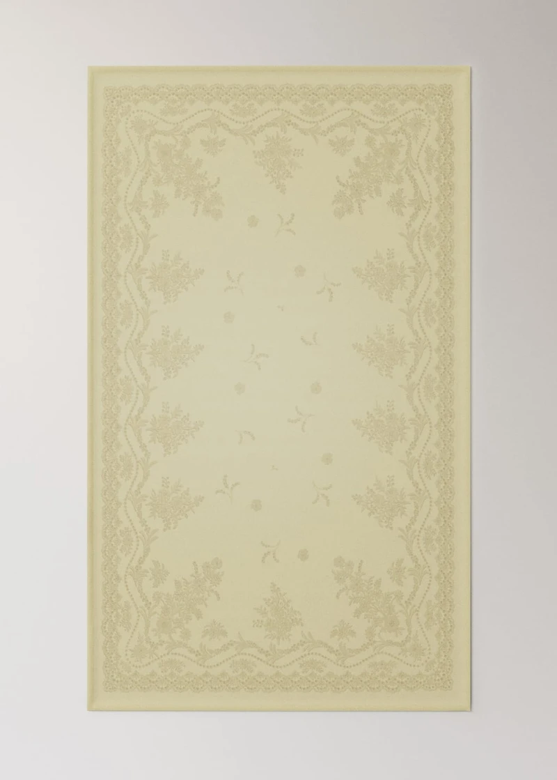 Cotton linen tablecloth with floral design for 6 to 8 diners