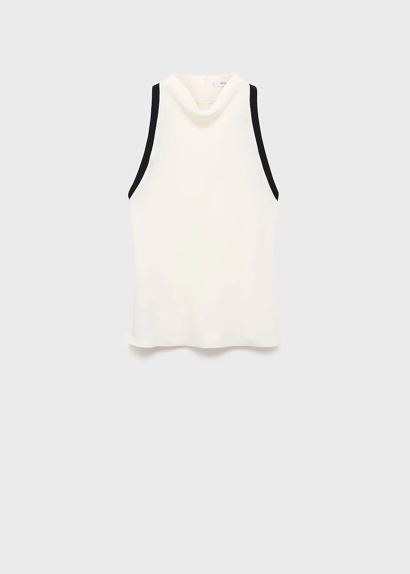 Blouse with draped collar and contrasting trim