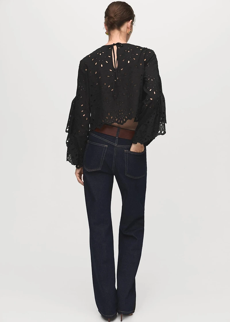 Blouse with embroidered eyelet ruffles