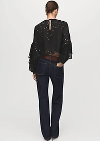 Blouse with embroidered eyelet ruffles