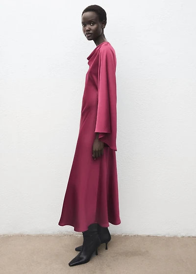 Flared-sleeve satin dress