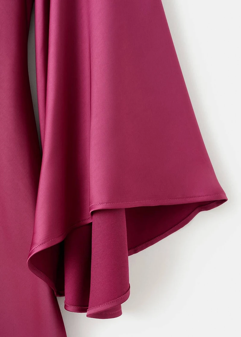 Flared-sleeve satin dress