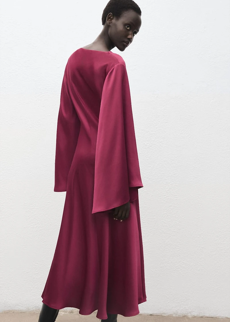 Flared-sleeve satin dress