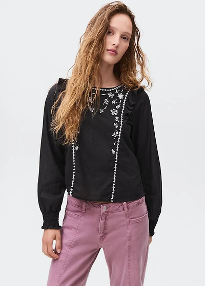 Ruffled embroidered blouse
