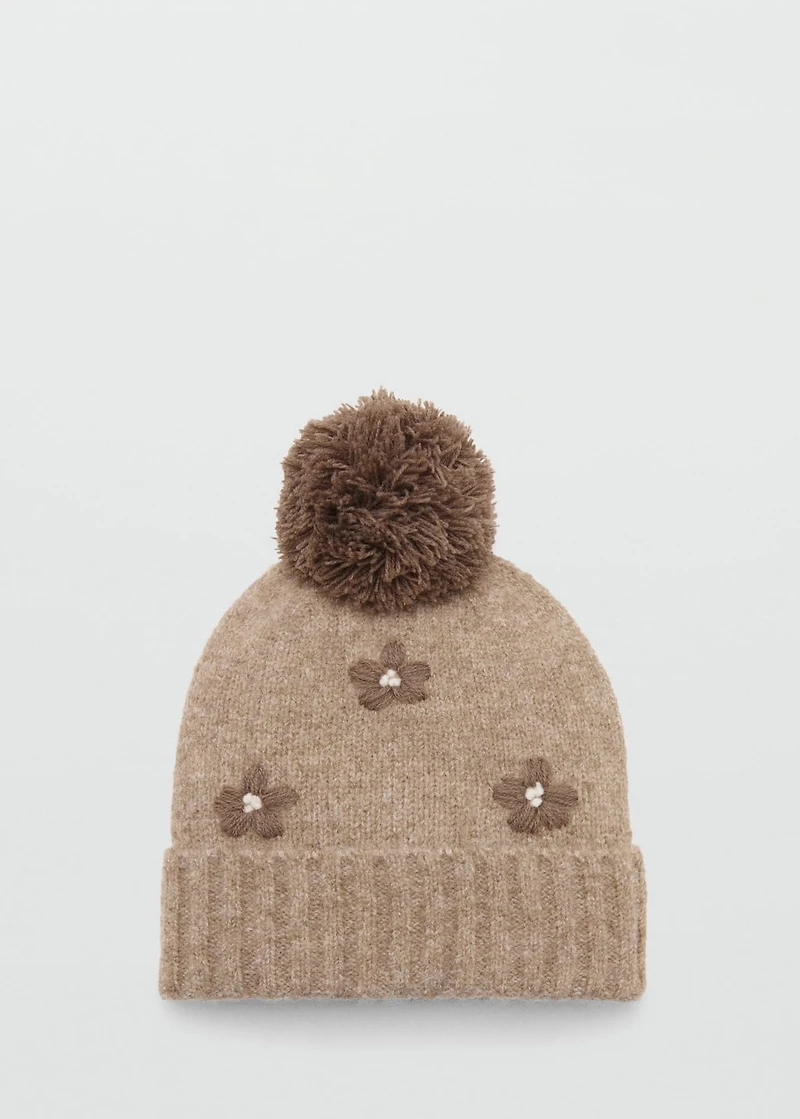 Floral pom-pom hat