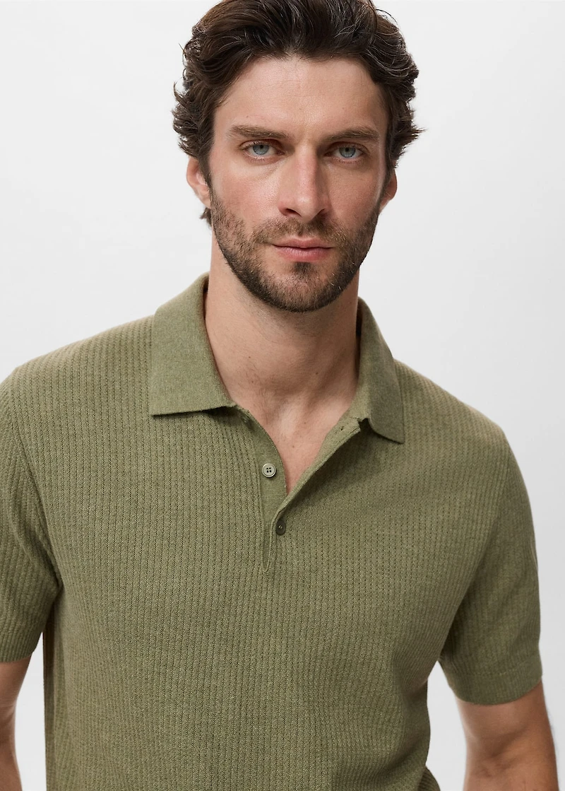 Ribbed knit polo shirt