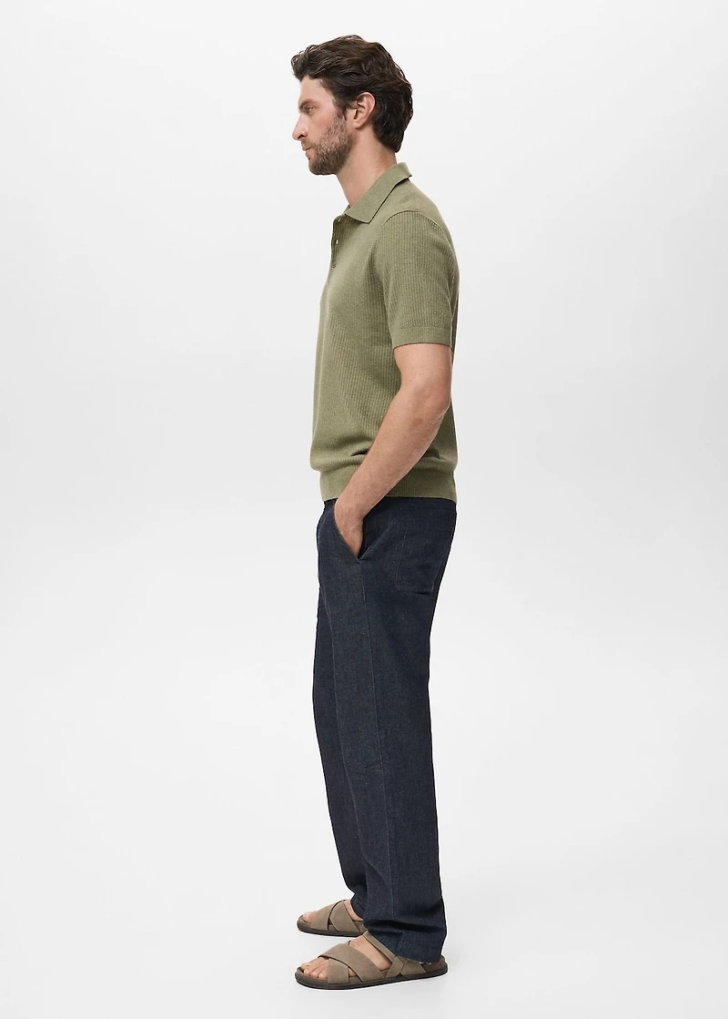 Ribbed knit polo shirt
