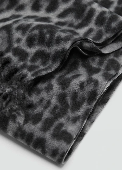 Leopard scarf with fringed ends