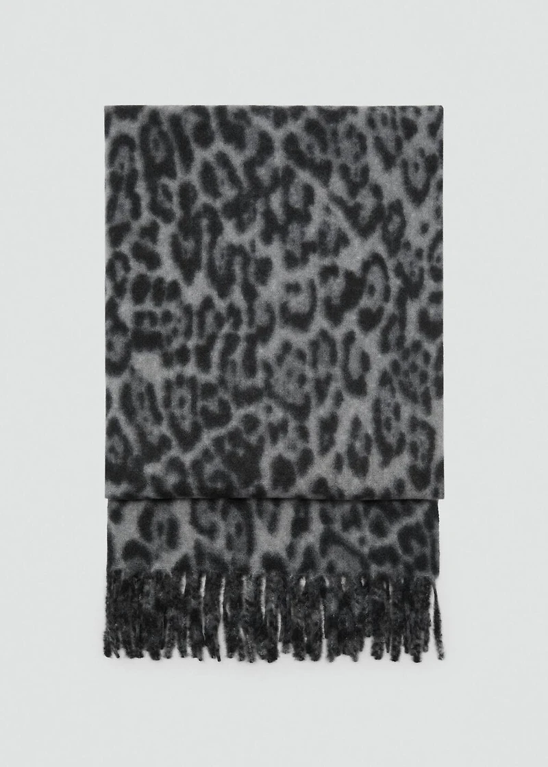 Leopard scarf with fringed ends