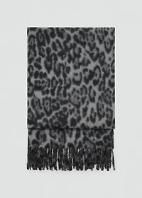 Leopard scarf with fringed ends