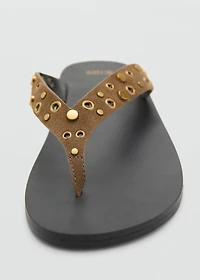 Suede sandals with eyelet straps