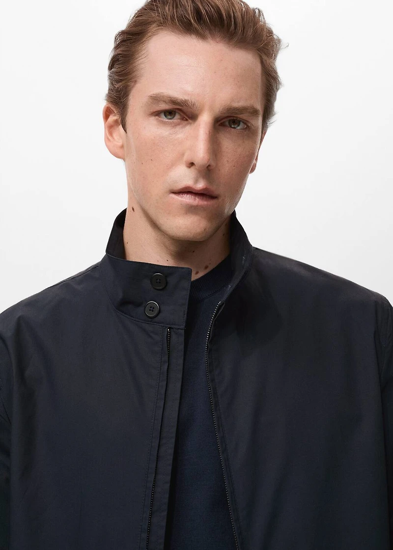 Cotton jacket with button collar