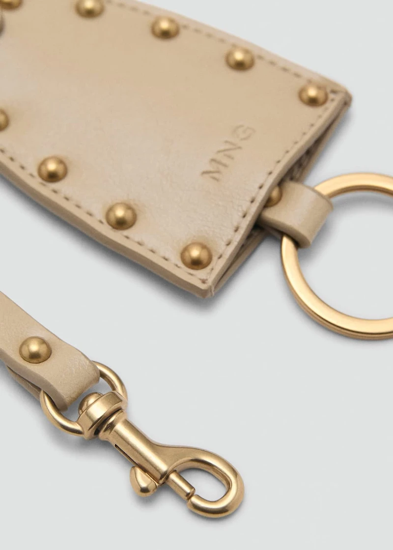 Leather-effect keychain with studs