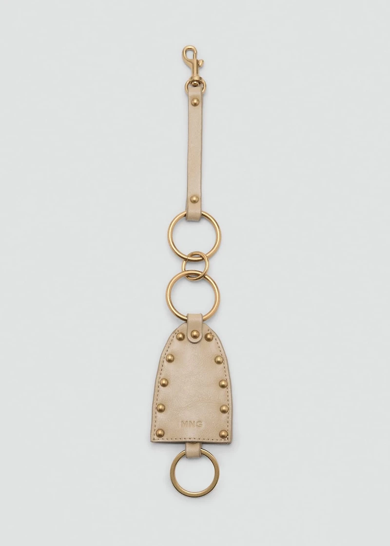 Leather-effect keychain with studs