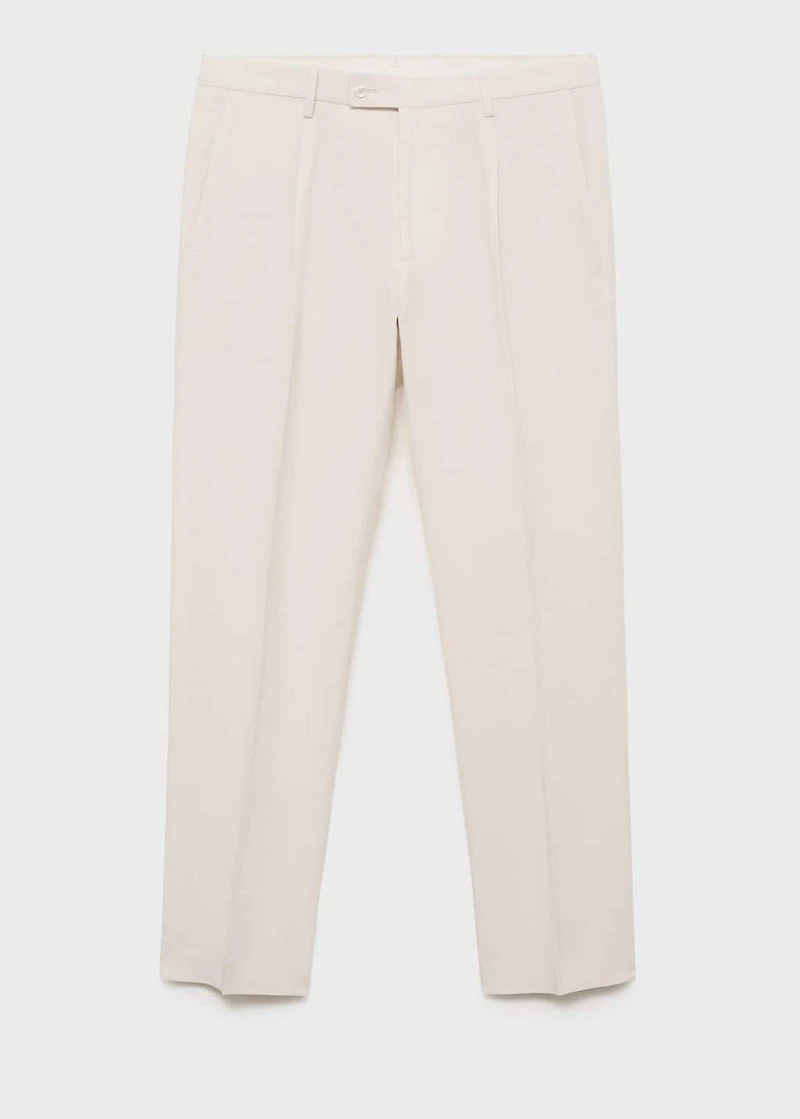 Slim-fit pleated linen pants